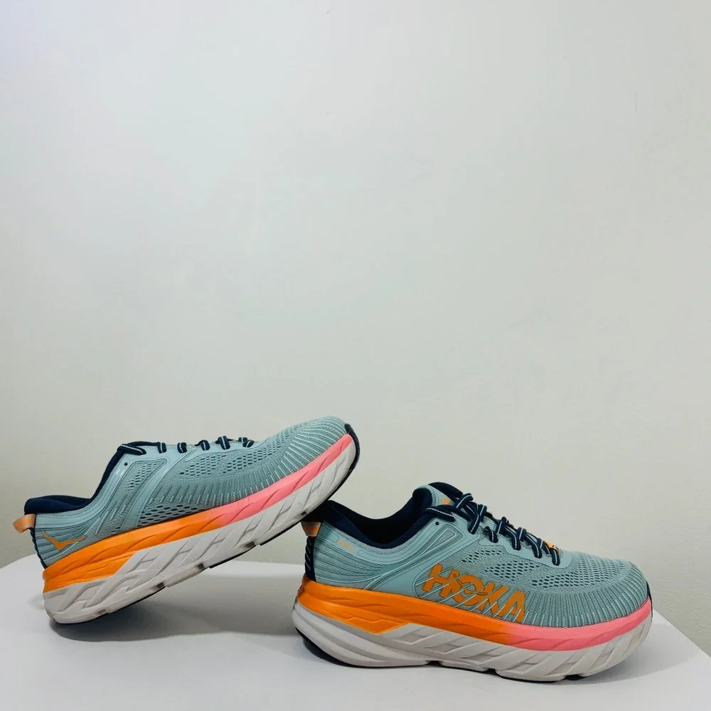 Hoka One One Women's Bondi 7 Blue Pink Running Shoes Women's 8.5D 1110519 BHBI - Picture 3 of 9